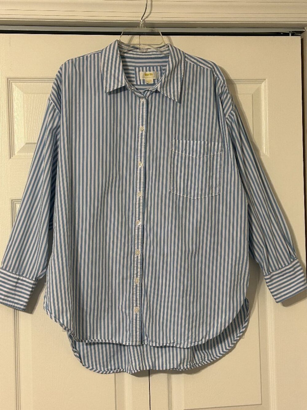 Anthropologie MAEVE Sz XL Blue and White Stripes Bennet Button Down Top